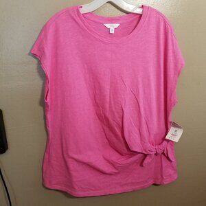 NEW Time & True Short Sleeve Side Tie Top, XXL (20), Pink Blast